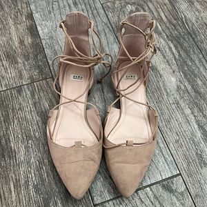 Zara nude lace up flats